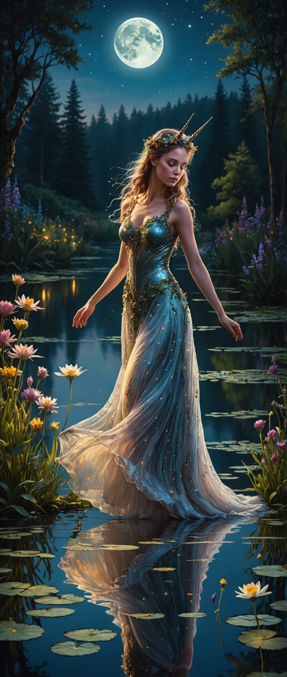 Ethereal Fairy Dances on Moonlit Pond