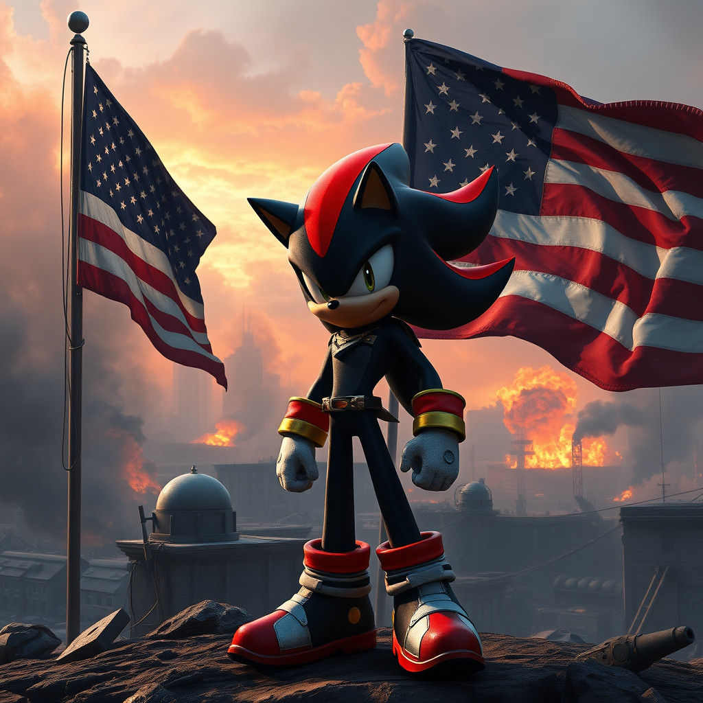 Shadow the Hedgehog in War-Torn Landscape
