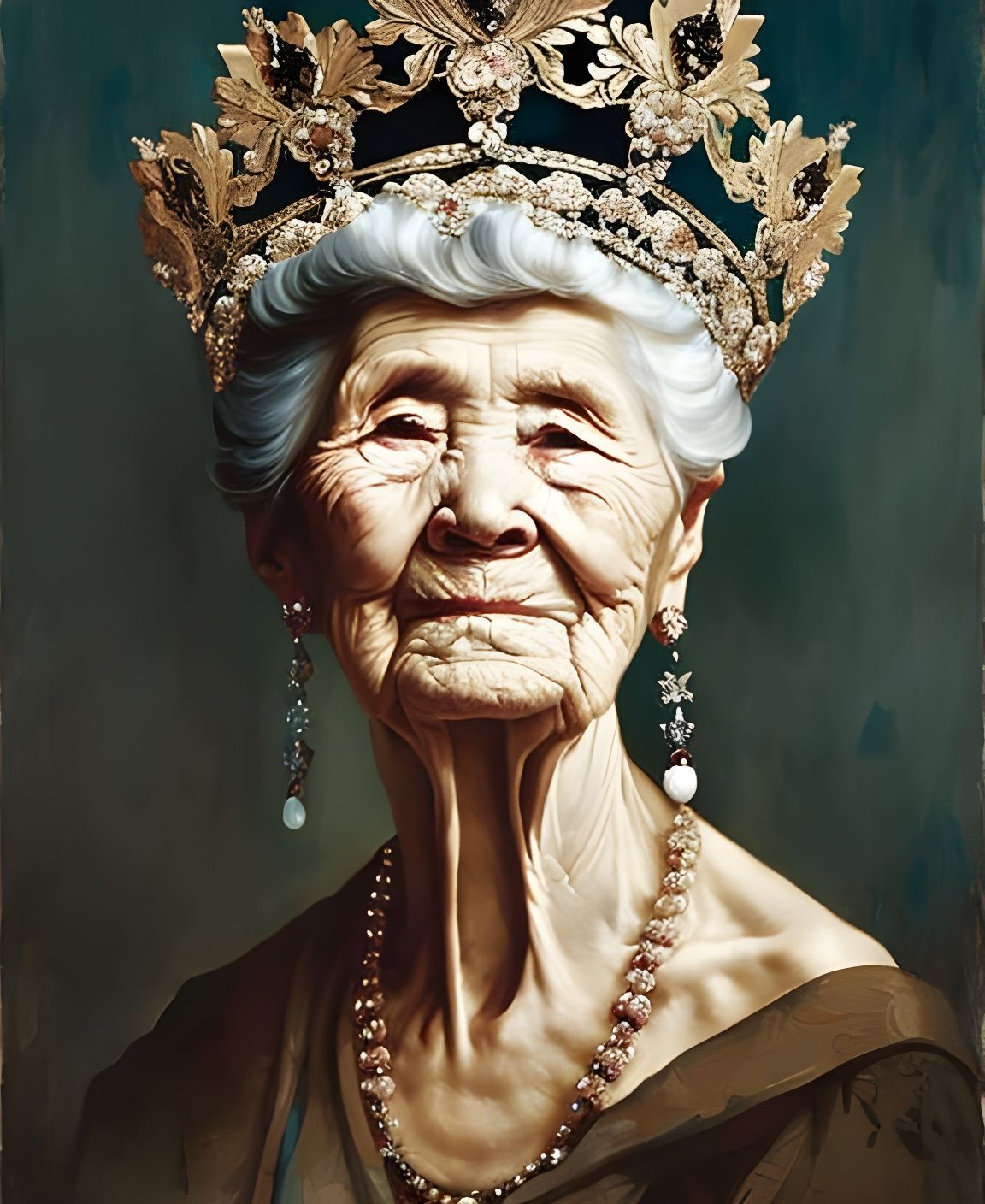 Elegant Ornate Crown Portrait in Impasto Style
