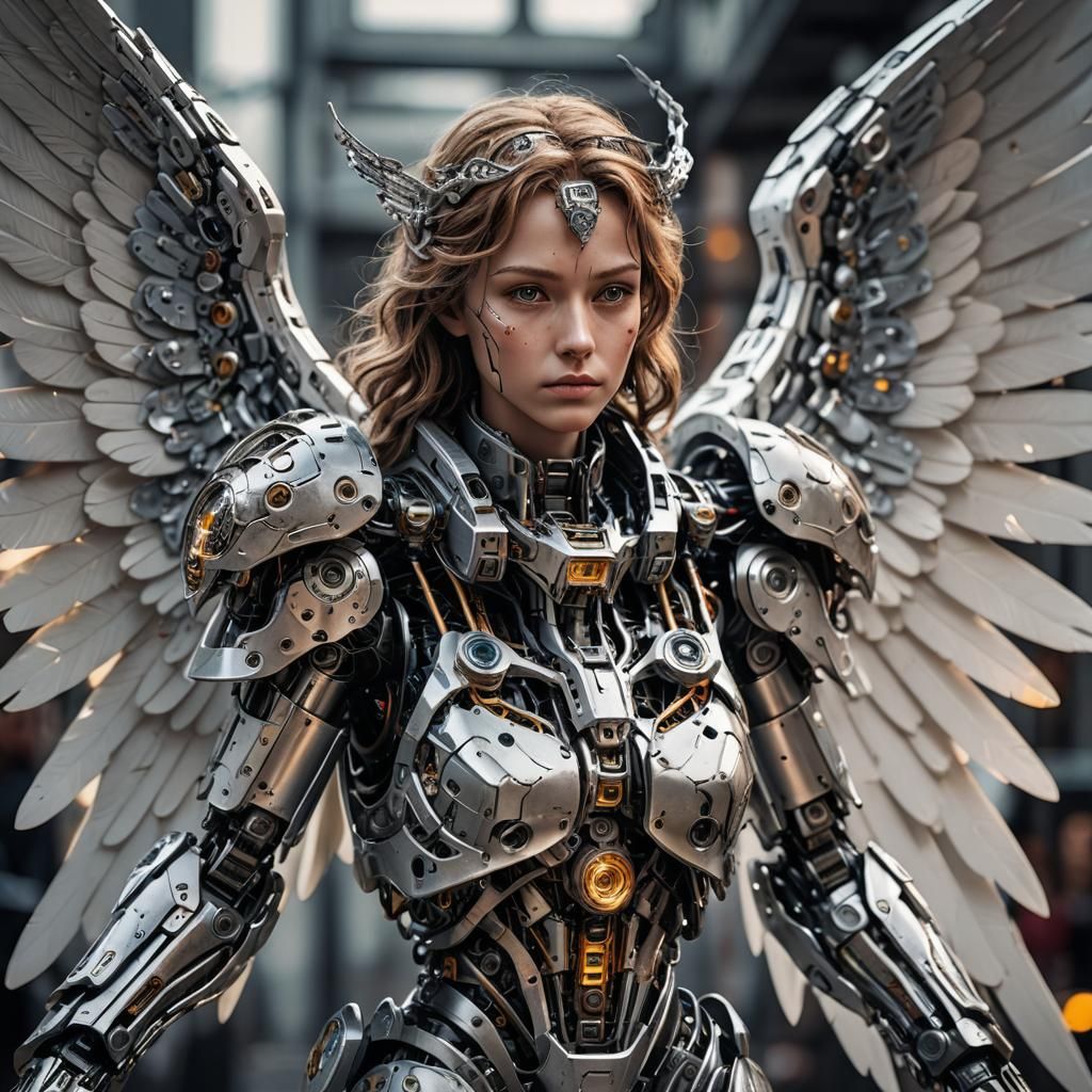 Hyperrealistic Robotic Angel in HDR