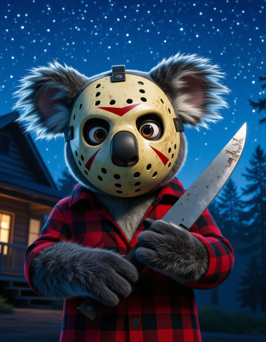 Koala as Jason Voorhees in Cinematic Masterpiece