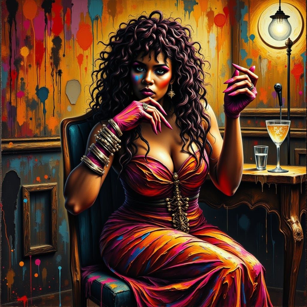 Elegant Jazz Legend in Vibrant 1970s-Inspired Evening Gown