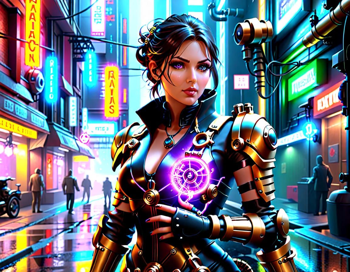 Steampunk Cybernetic Scientist with Glass Arm