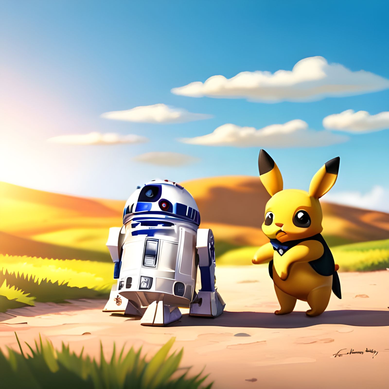 Pichu and R2D2 in the Sun: CGSociety Style