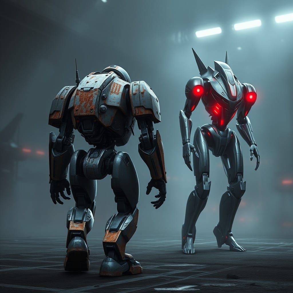 Rusty Robot Warrior Abandons Shiny New Model in Dark Industr...