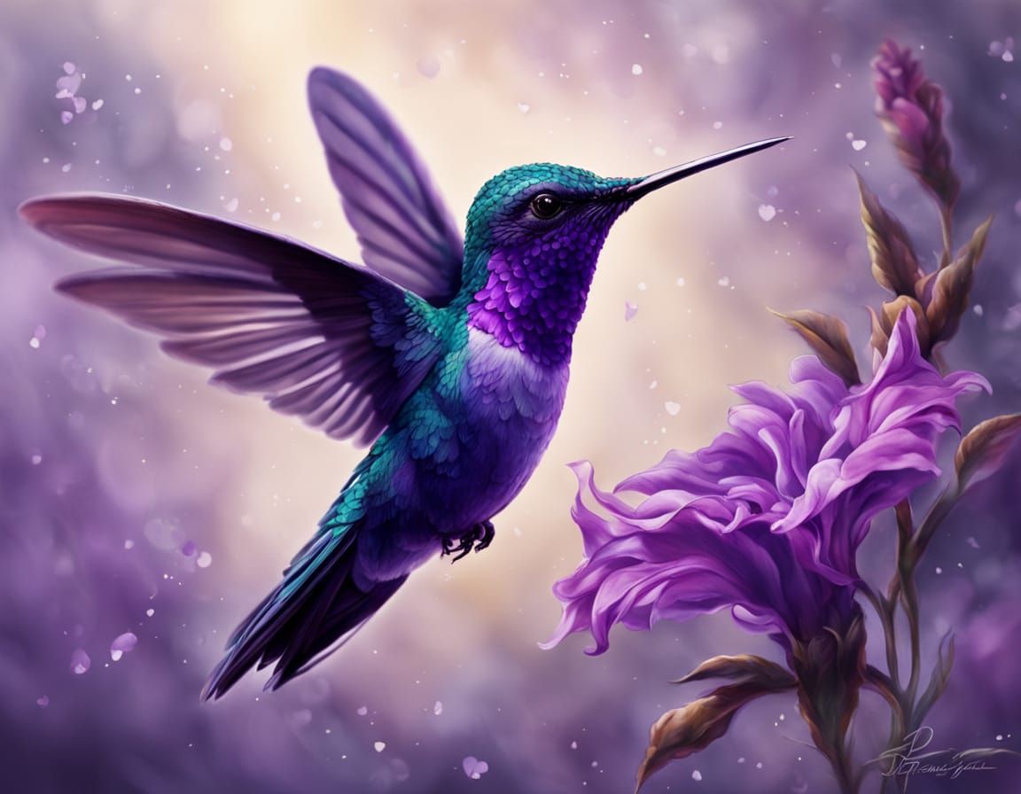 Purple Hummingbird in a Dreamy, High-Contrast World