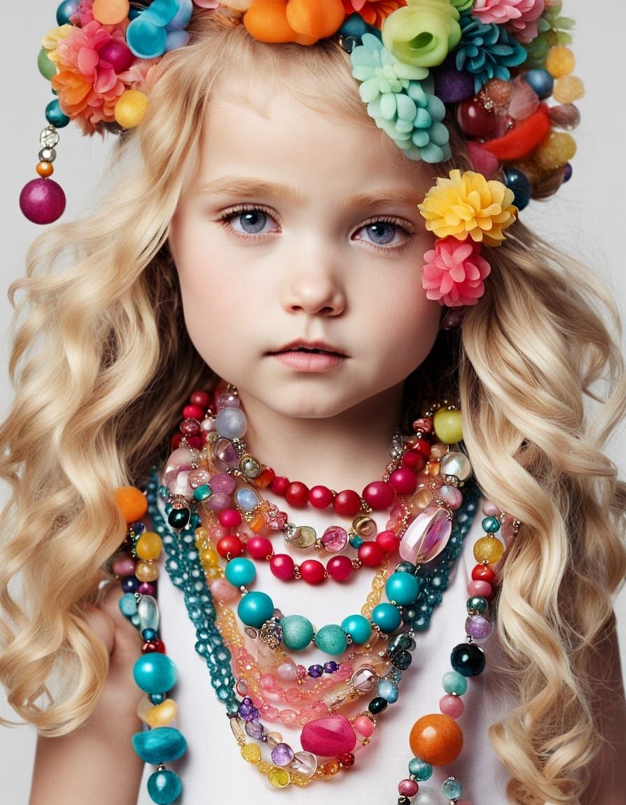 Little Girl in Excessive Glittering Jewelry