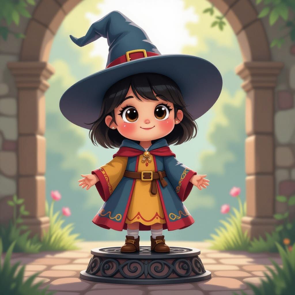 Whimsical Little Witch on Wrought Iron Base