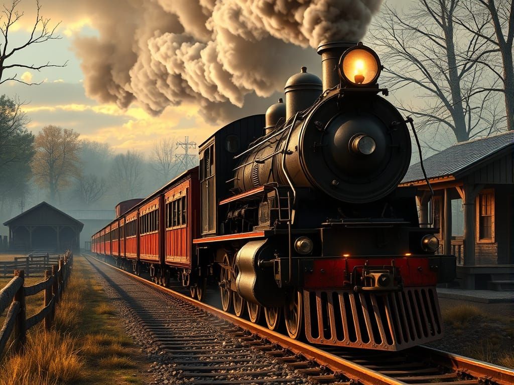 Dramatic 19th Century Train in a Bustling Western Farm Villa...