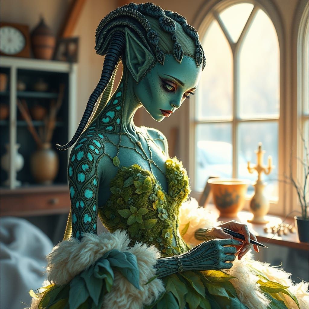Alien Fashionista Designs Winter Gown in Surreal Studio