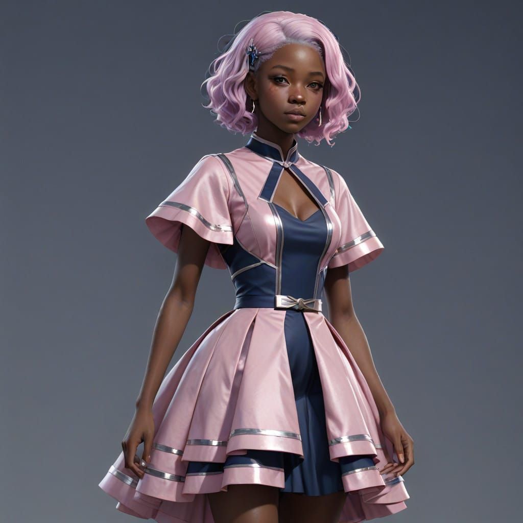African American Woman in Stunning Pink and Silver 3D Anime...