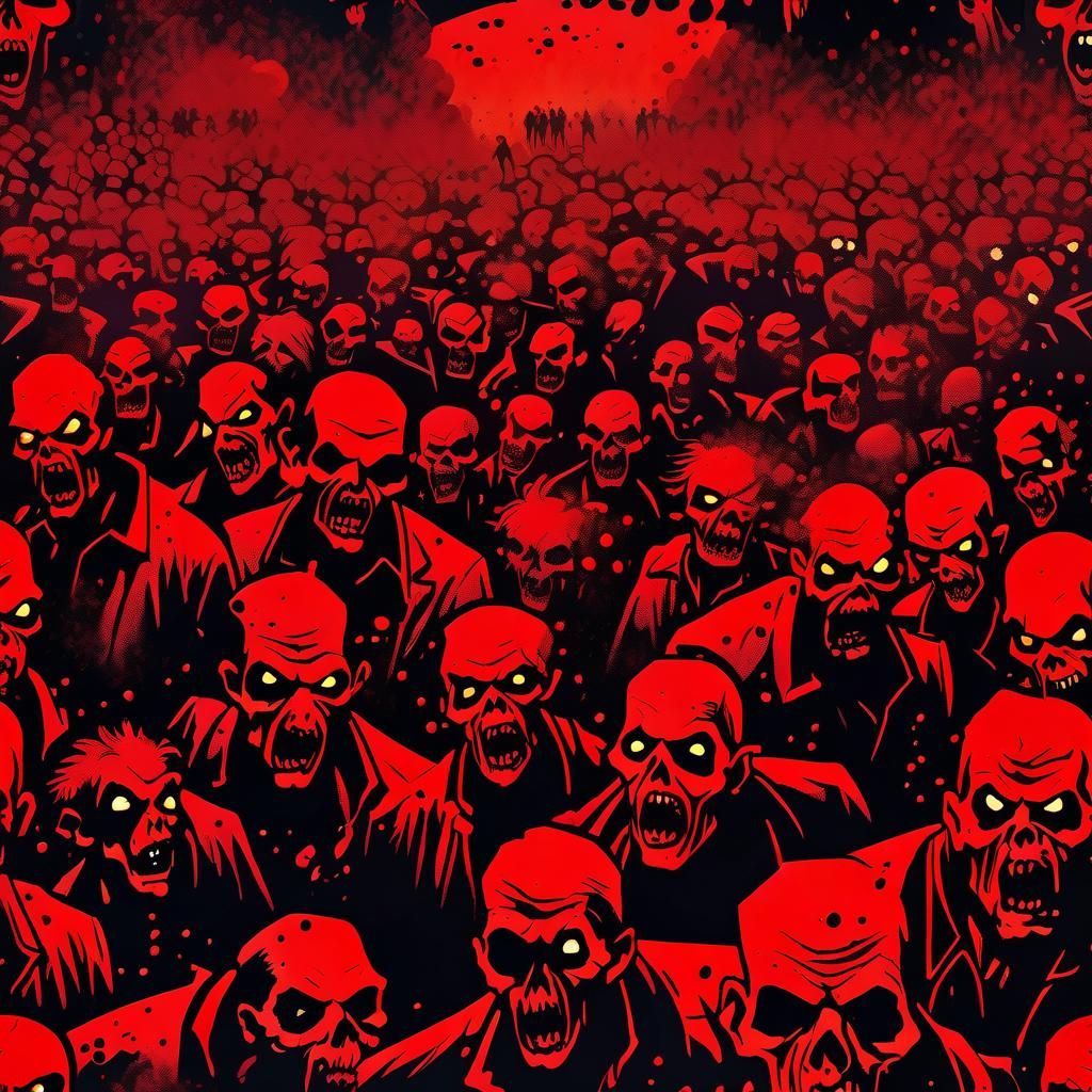 Red Velvet Splatter Painting of Zombie Horde