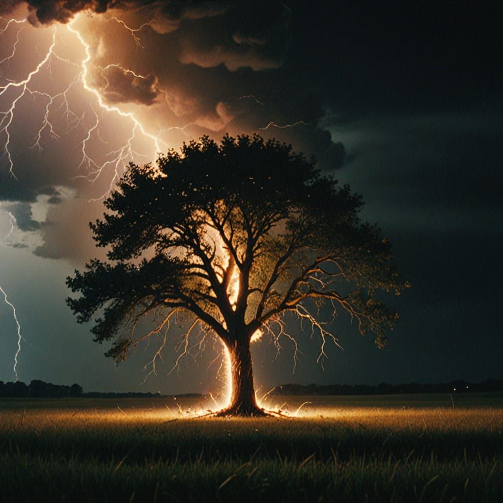 Tree Struck by Lightning in Cinematic Style