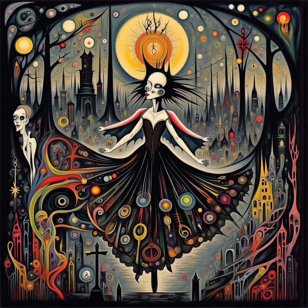 Gothic Ballerina Dances in a Graveyard: Neurographic Art