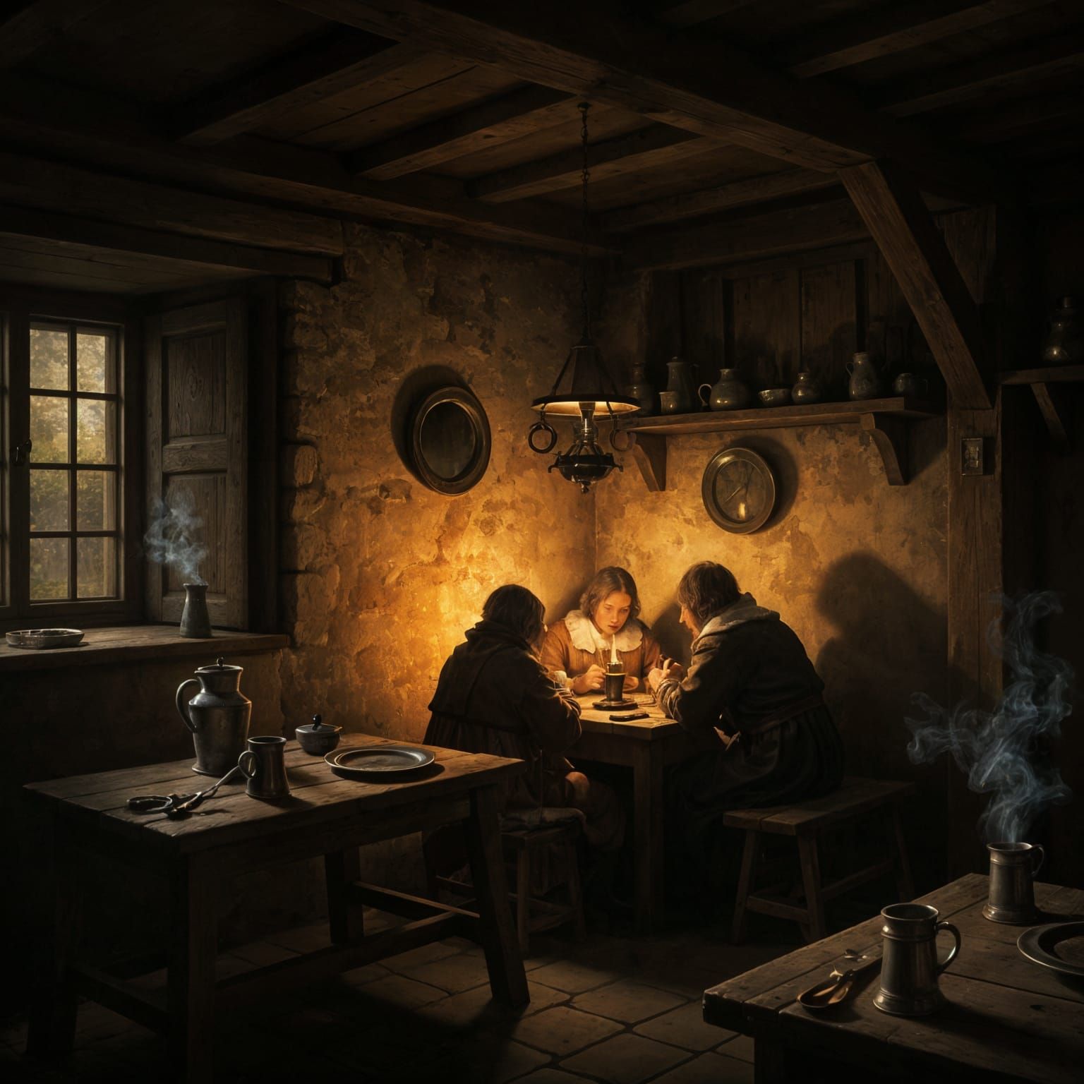 Dutch Golden Age Tavern Scene in Rembrandt Style