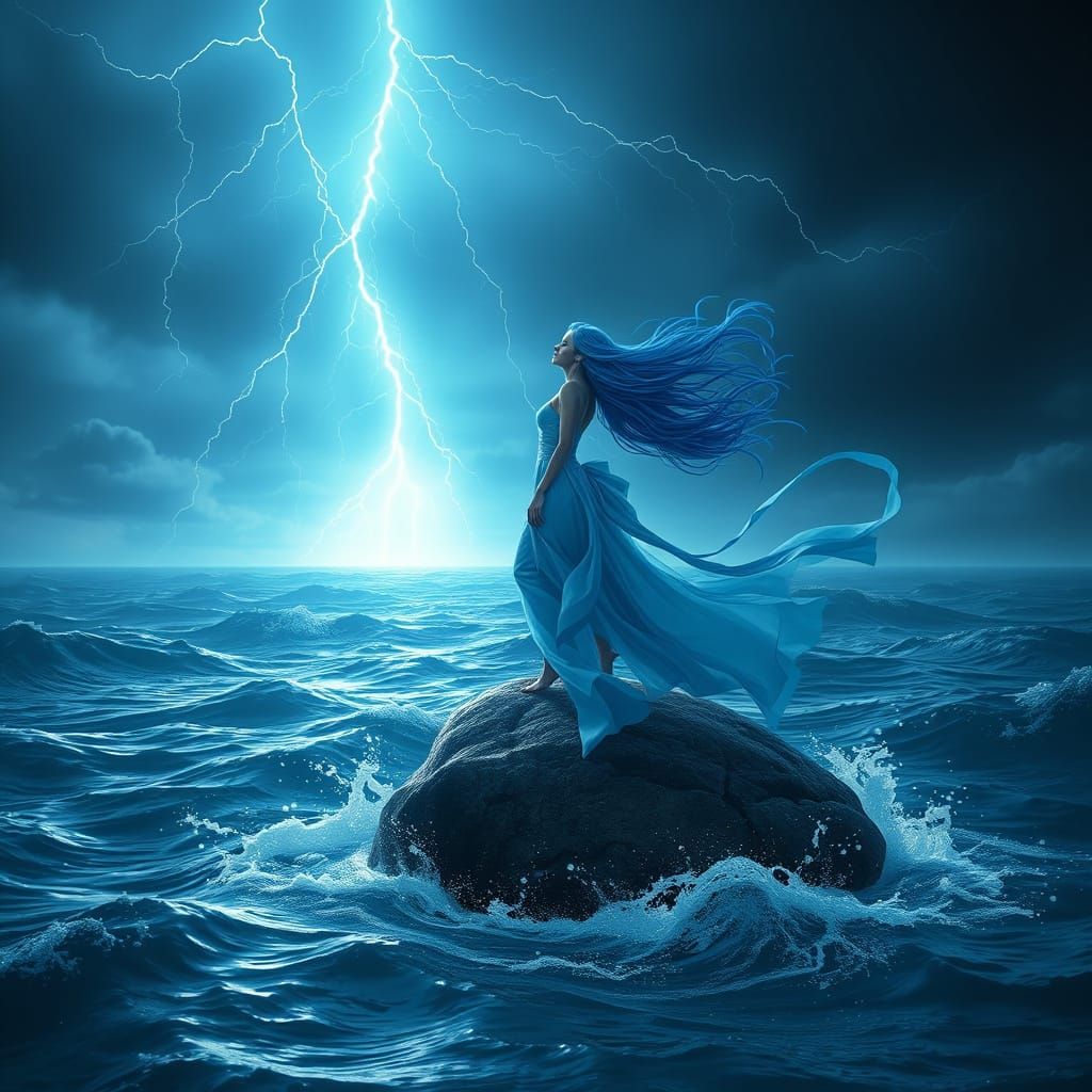 Siren of Turquoise Tides in a Tempestuous Storm