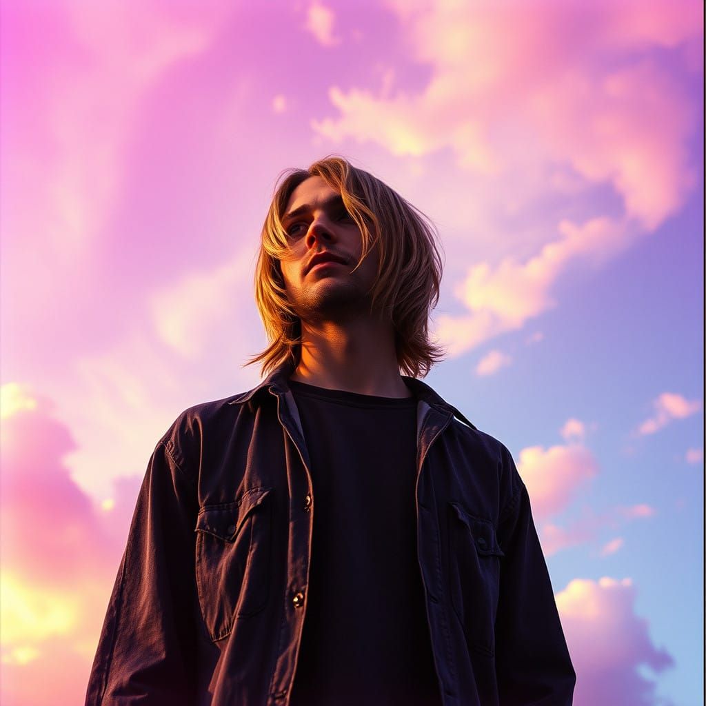 Kurt Cobain in a Dreamlike Surrealist Landscape