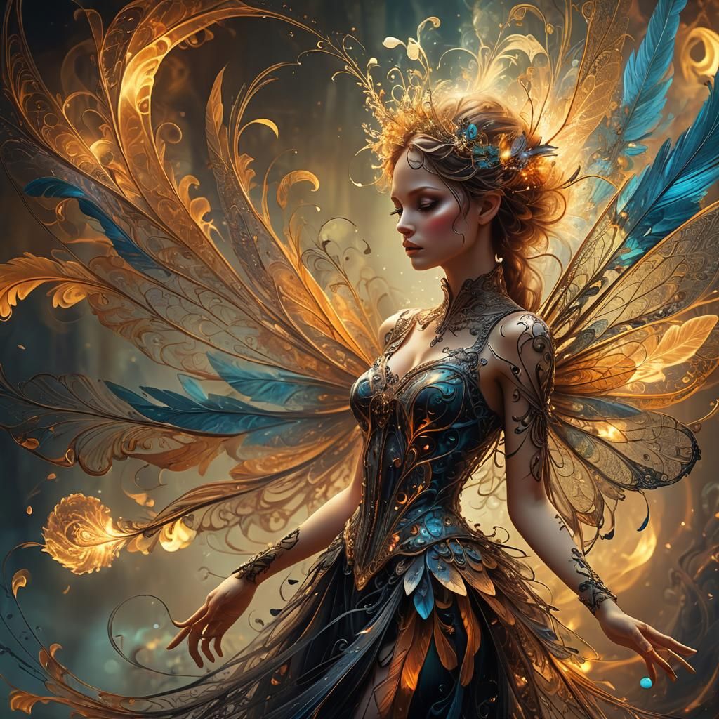 Magical Fairy in Warm Light, Gothic Art