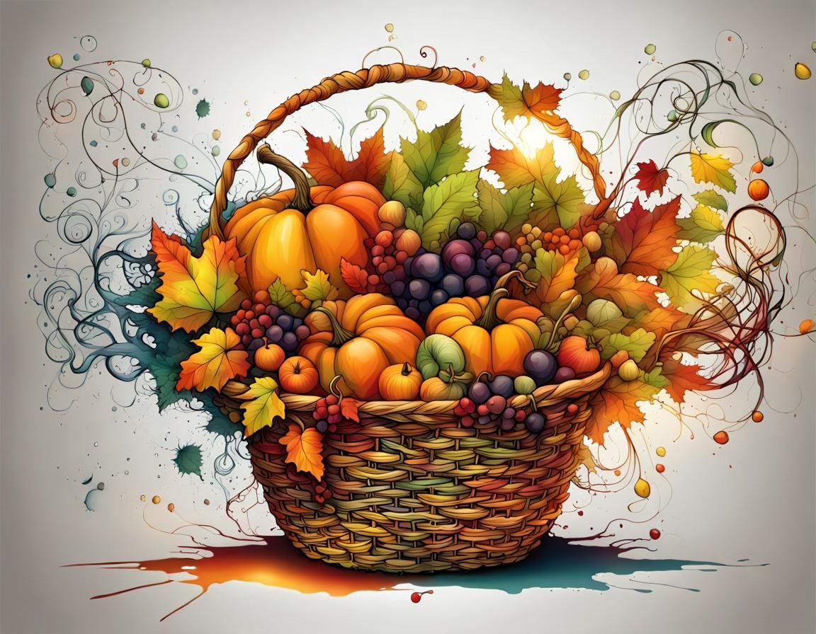 Overgrown Harvest Basket with Vegetables and Fruits