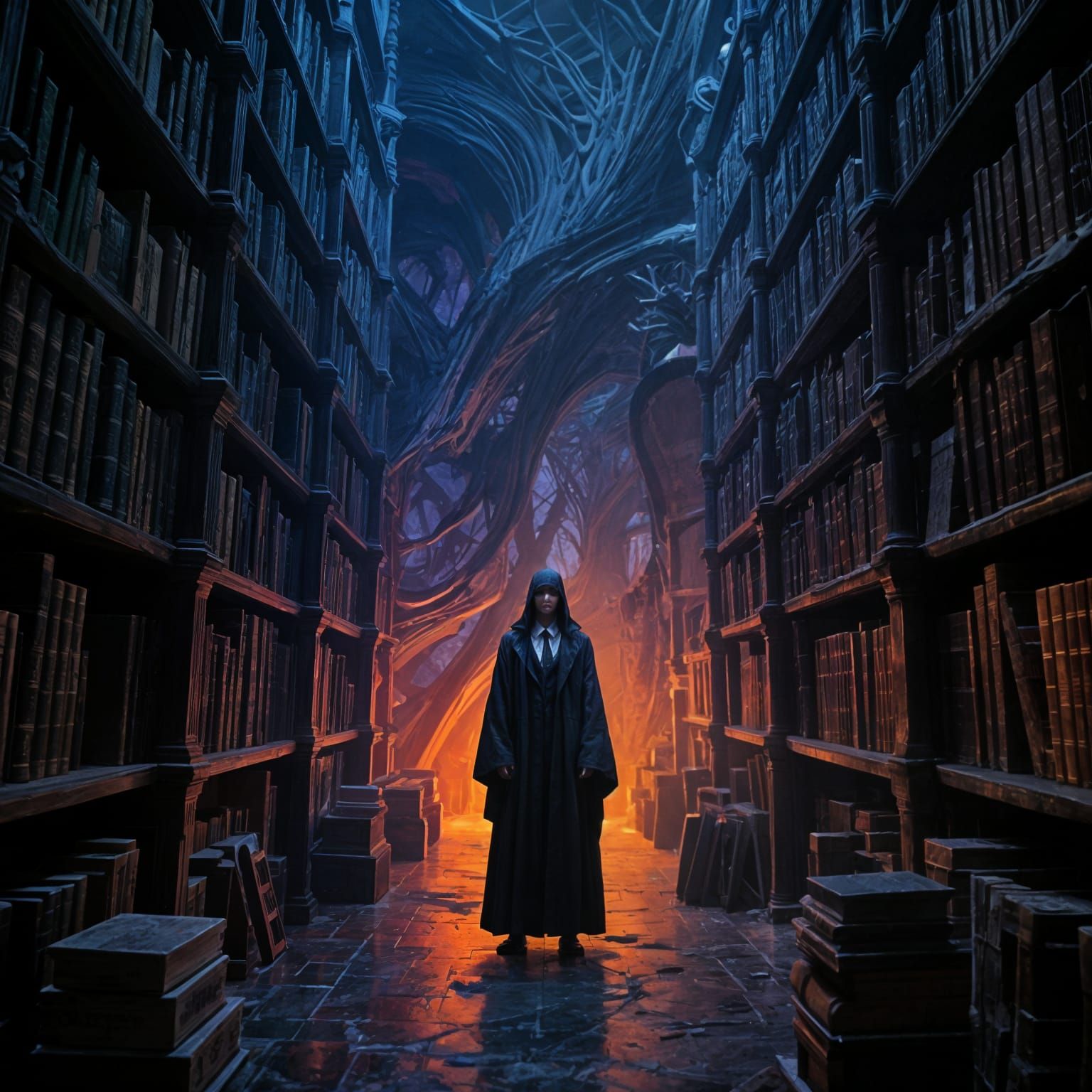 Dark Academia Scene in Split-Complementary Colors