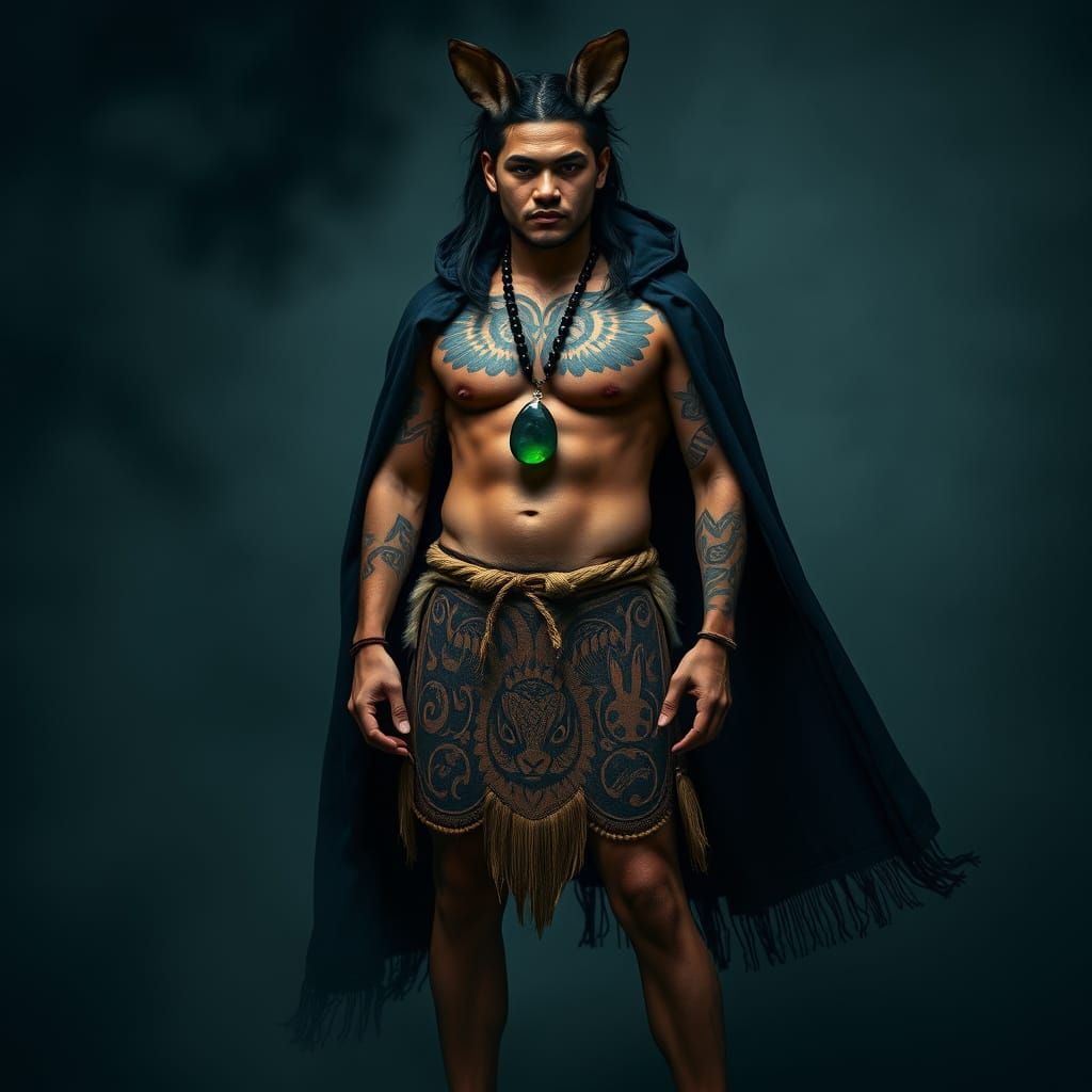 Seductive Māori Warrior in Earthy tones with Bunny Ears