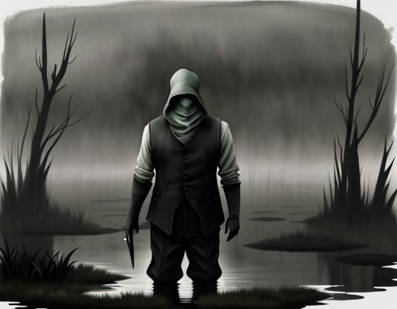 Bullywug in Misty Swamp: Minimalist Ink Illustration