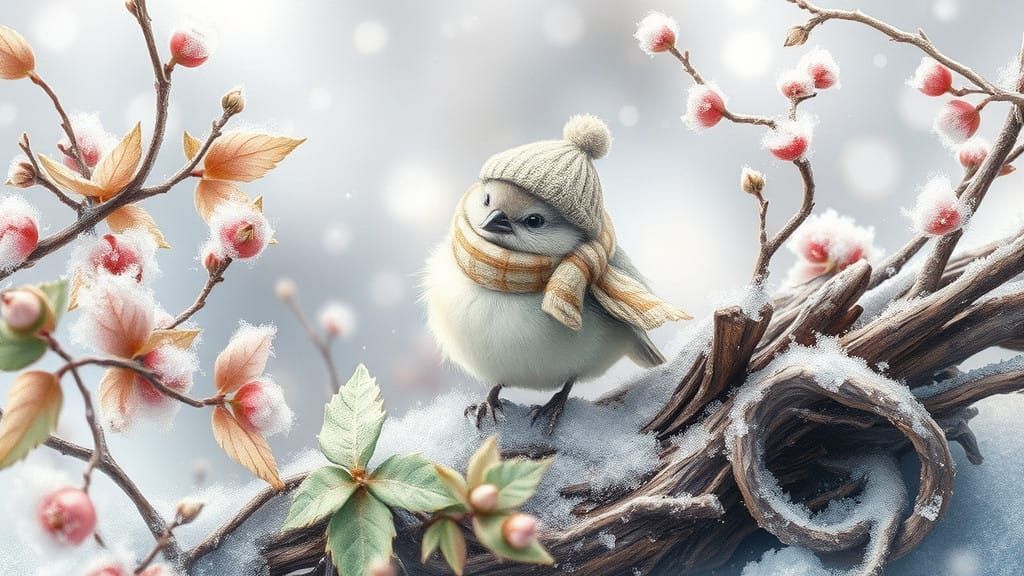 Tiny Bird in Whimsical Winter Wonderland