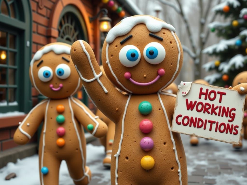Gingerbread Men Protest at Santa's Workshop