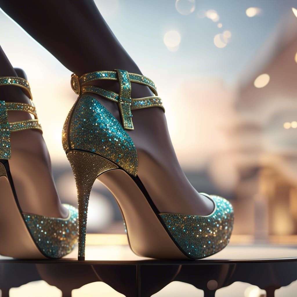 Glitter High Heels in Photorealistic 3D Rendering