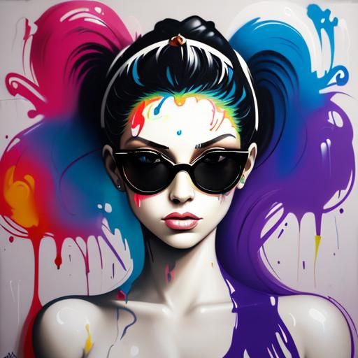 Colorful Alien Graffiti Art with Curly Hair