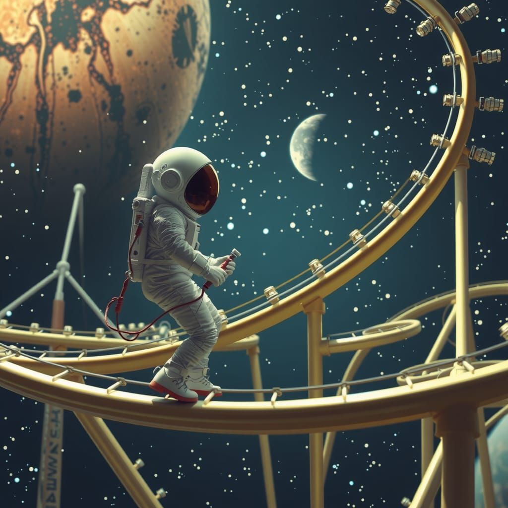 Astronaut Repairs Rollercoaster in Deep Space