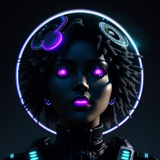 Bioluminescent Black Moon with Neon Fractal Flames