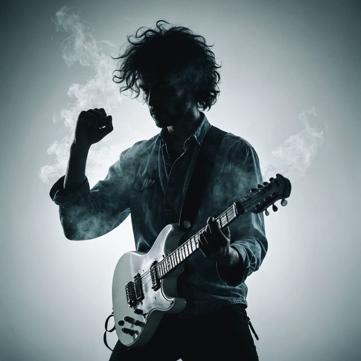 Surreal Silhouette of Fist with Ethereal Figures