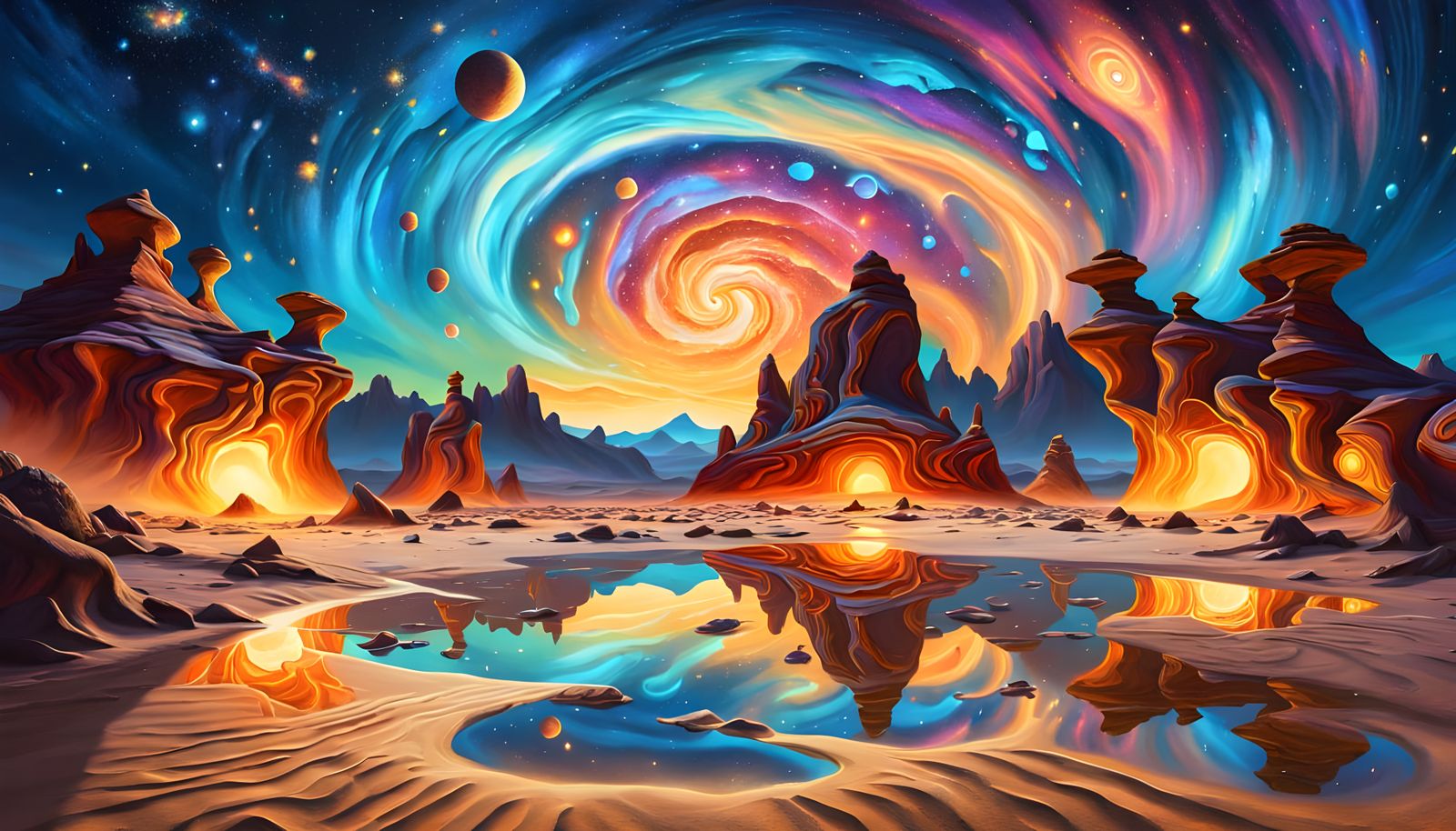 Psychedelic Dessert Under Starry Night Sky
