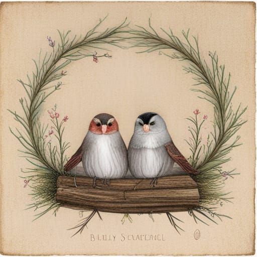 Idyllic Countryside Scene in Naive Style