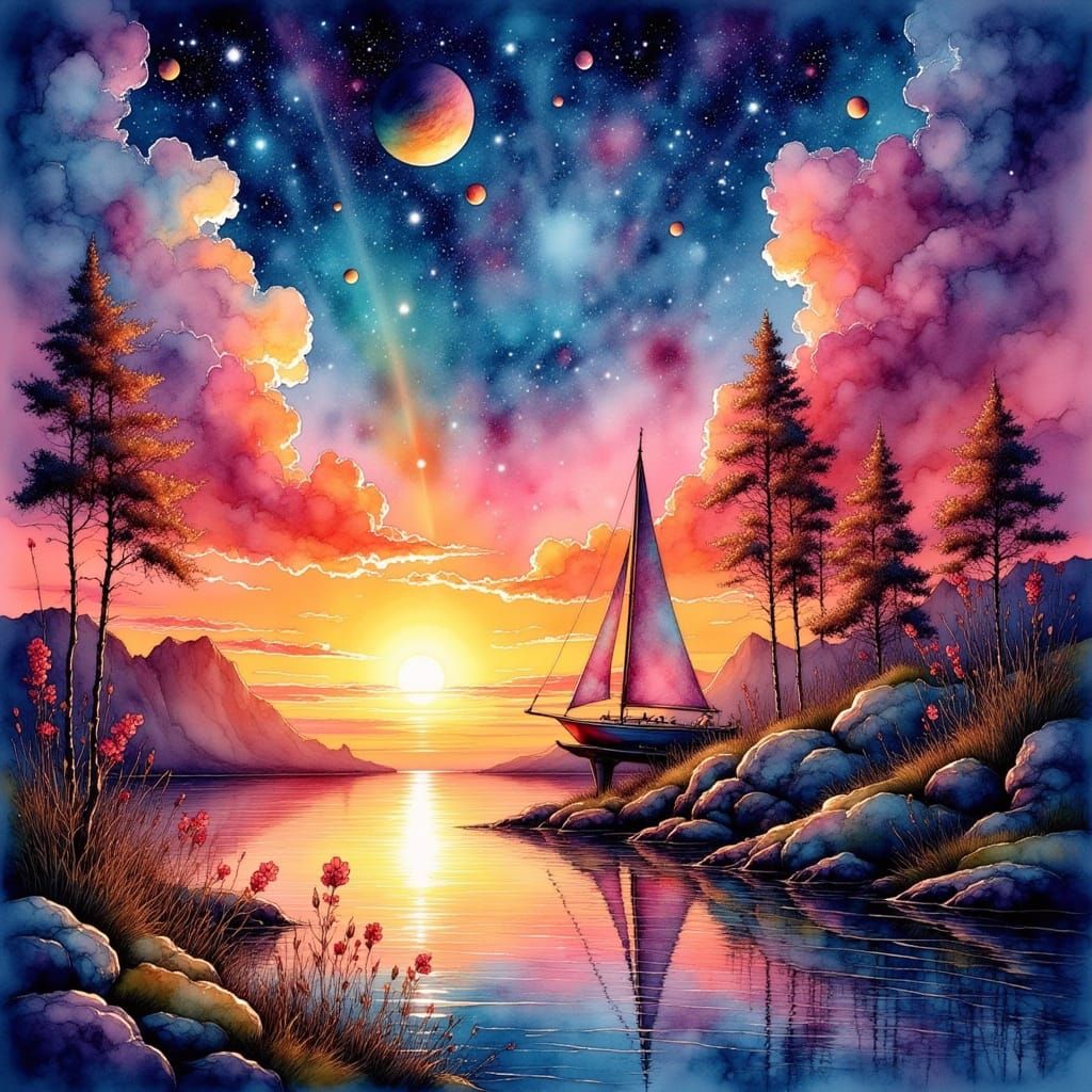 Epic Sunset Sailboat in Expressionist Impasto Style