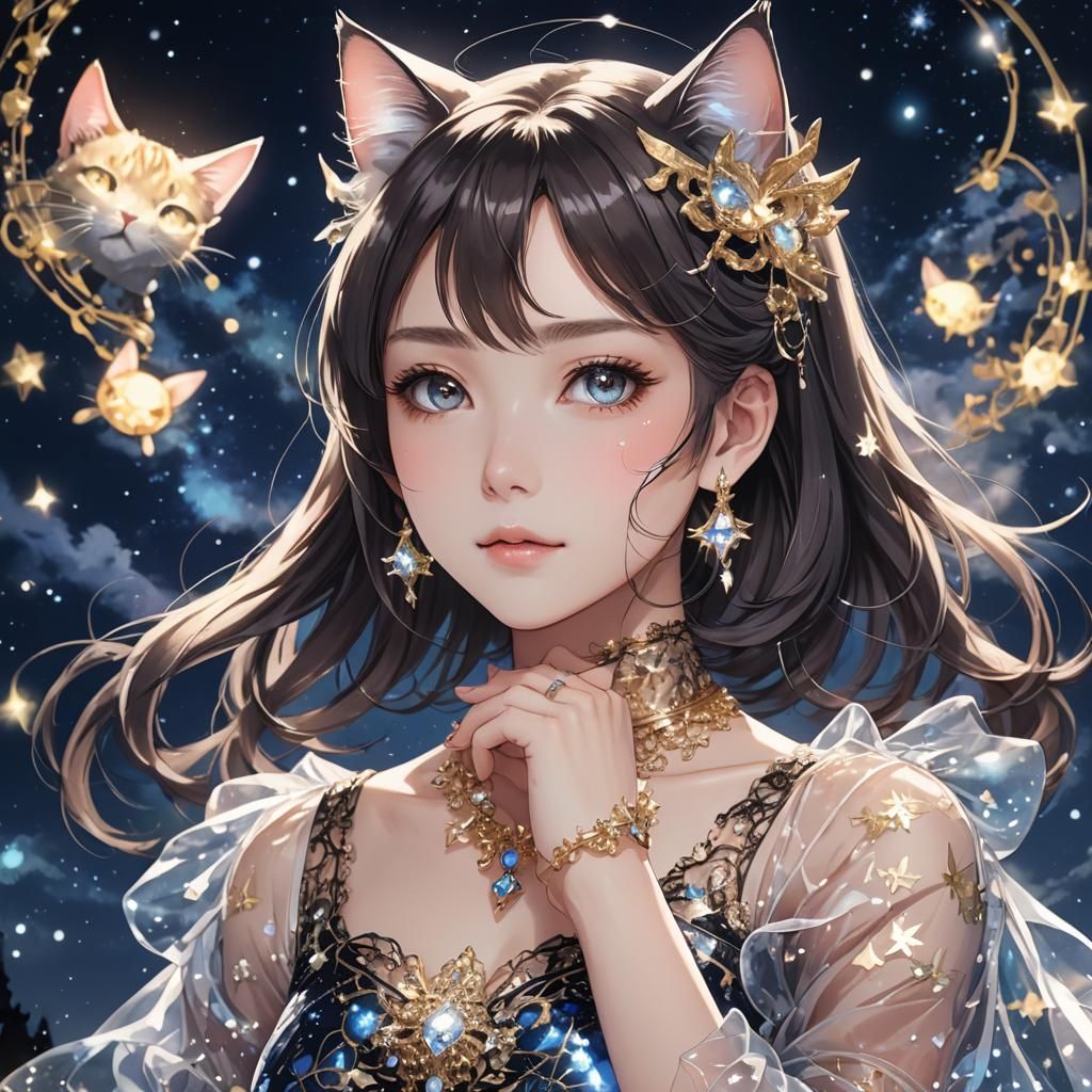 Anime Portrait: Lady in Transparent Cat Dress