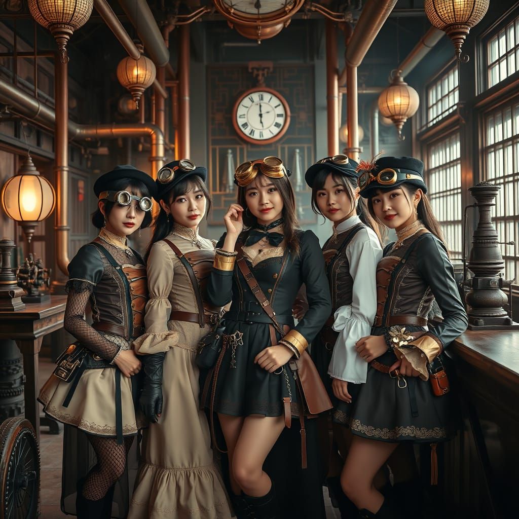 Steampunk K-Pop Girl Group Unites in Hanok-Style Setting