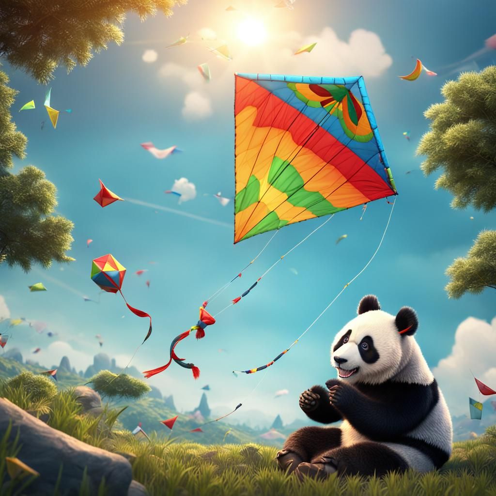 Animated Panda Soaring High with Kite