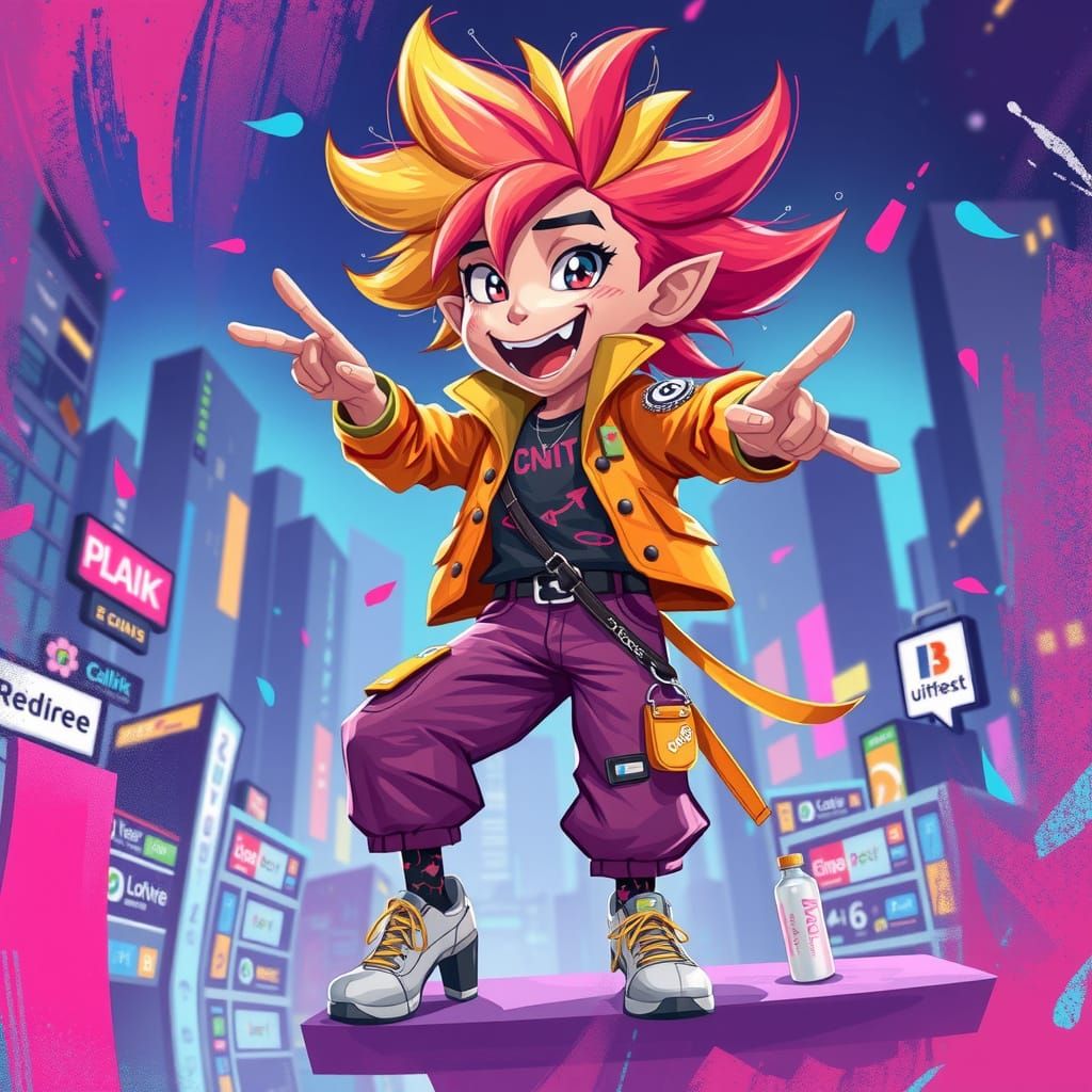 Cyberpunk Character Radiates Artistic Energy in Futuristic C...