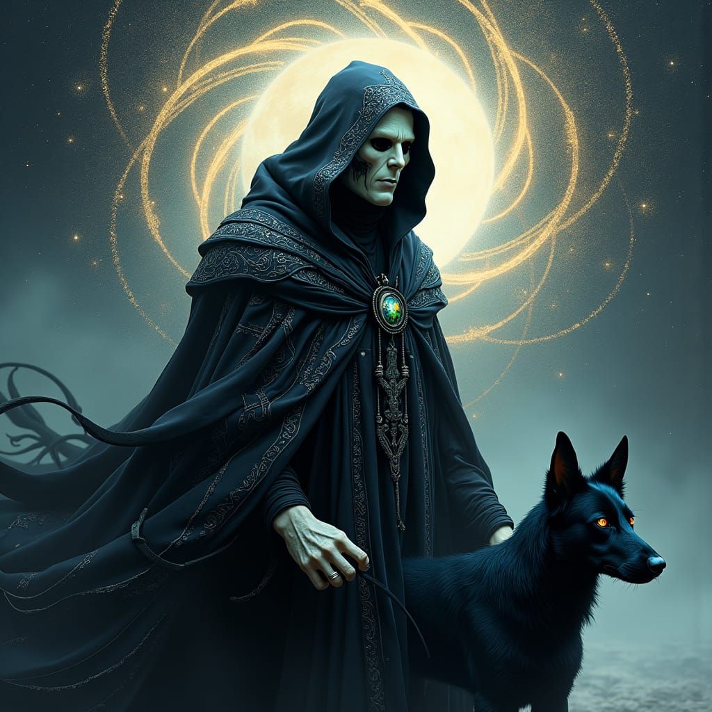 Mystical Reaper with Hound in Biomechanical Art
