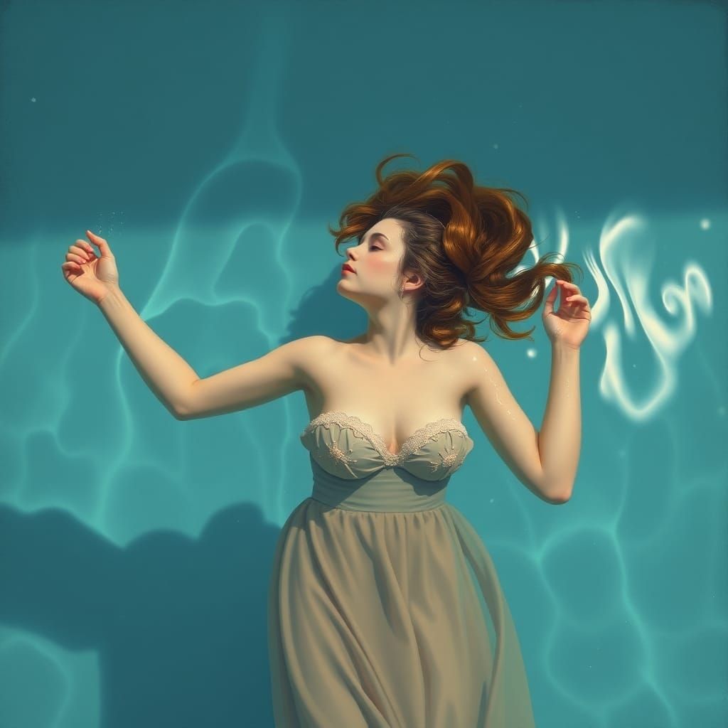 Ethereal Figure Floating in a Dreamlike Pool