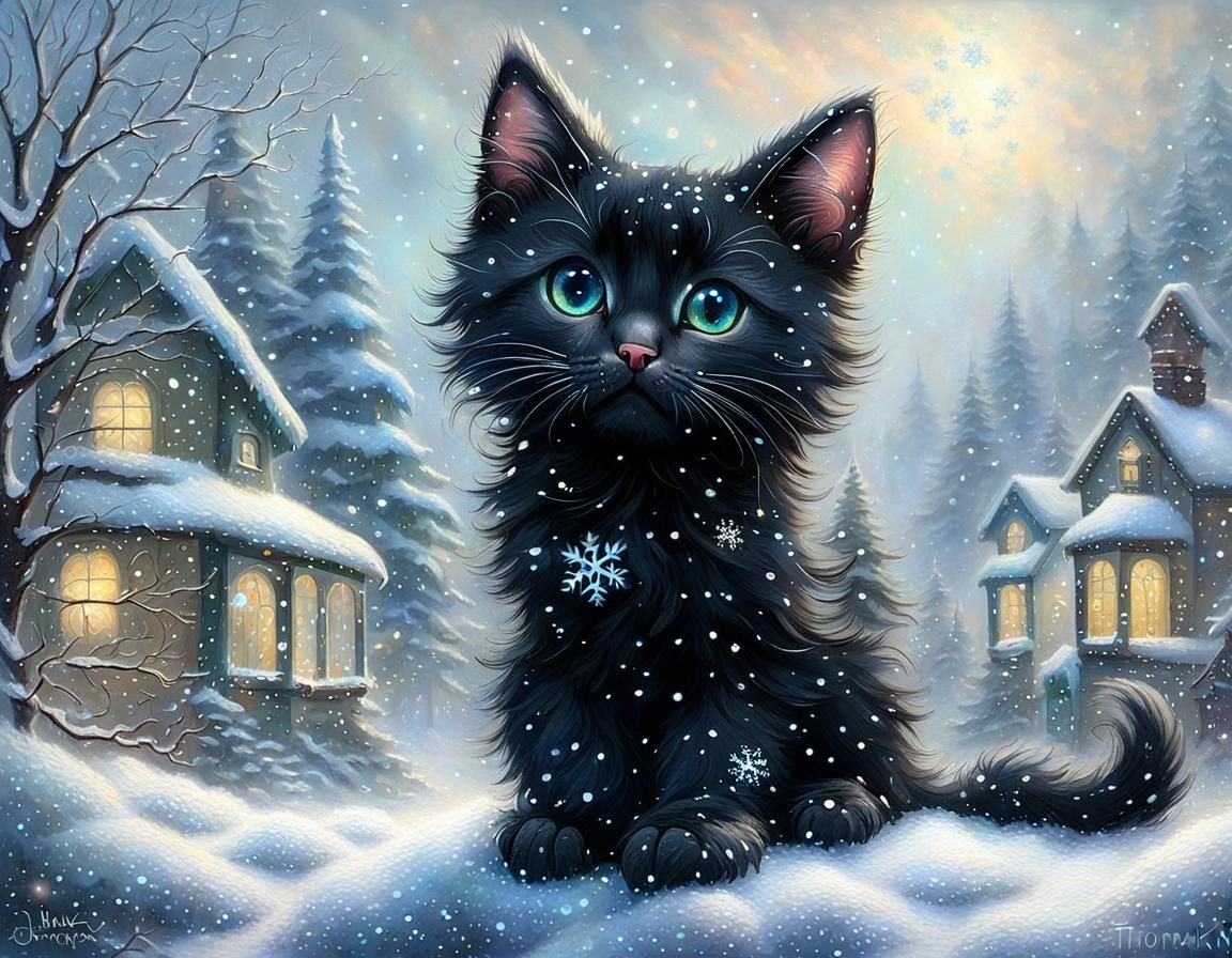 Kitten's First Snowfall: Ethereal Fantasy Scene