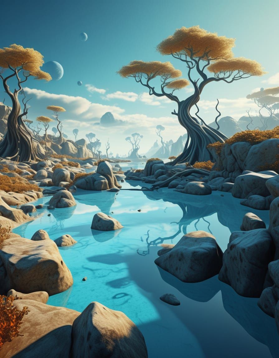 Dreamlike Surreal Landscape in Vibrant Digital Art