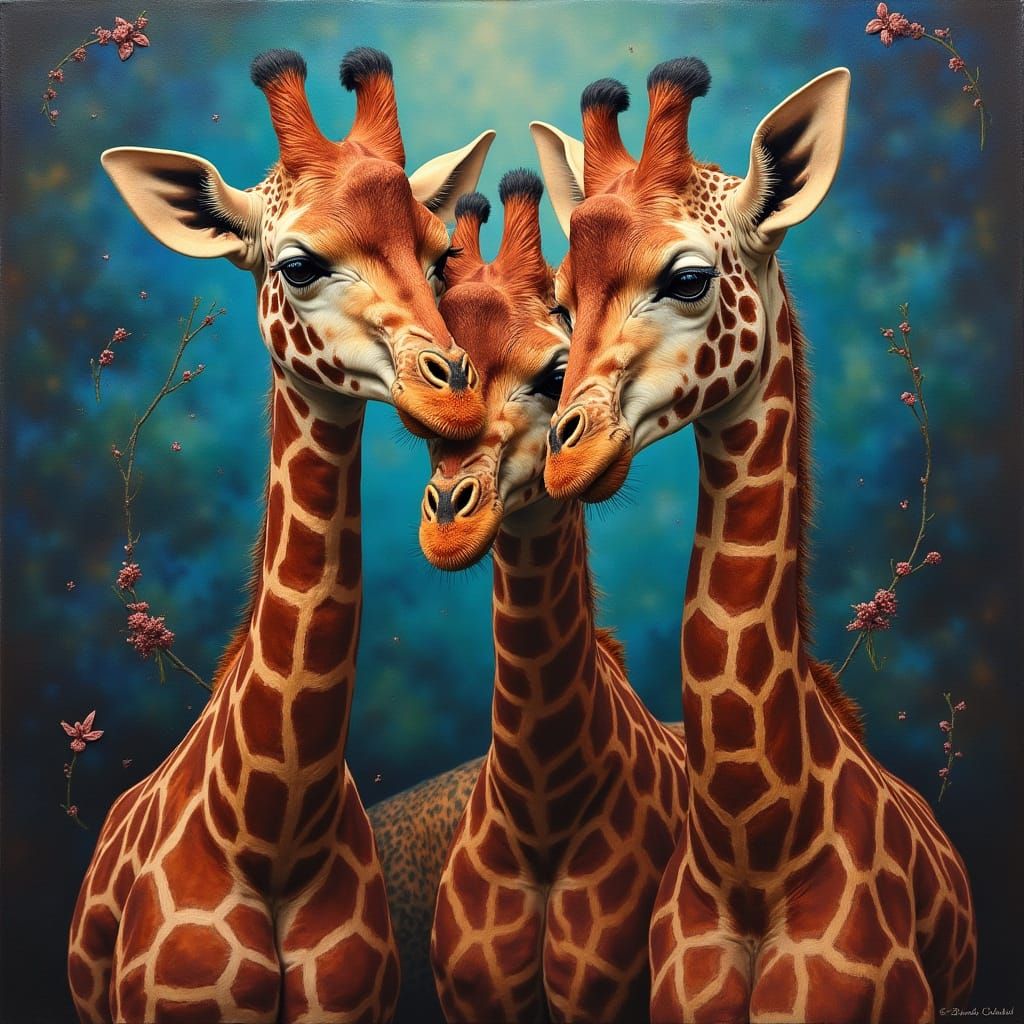 Surreal Giraffes in Deep Color Oil Painting, 8K Resolution
