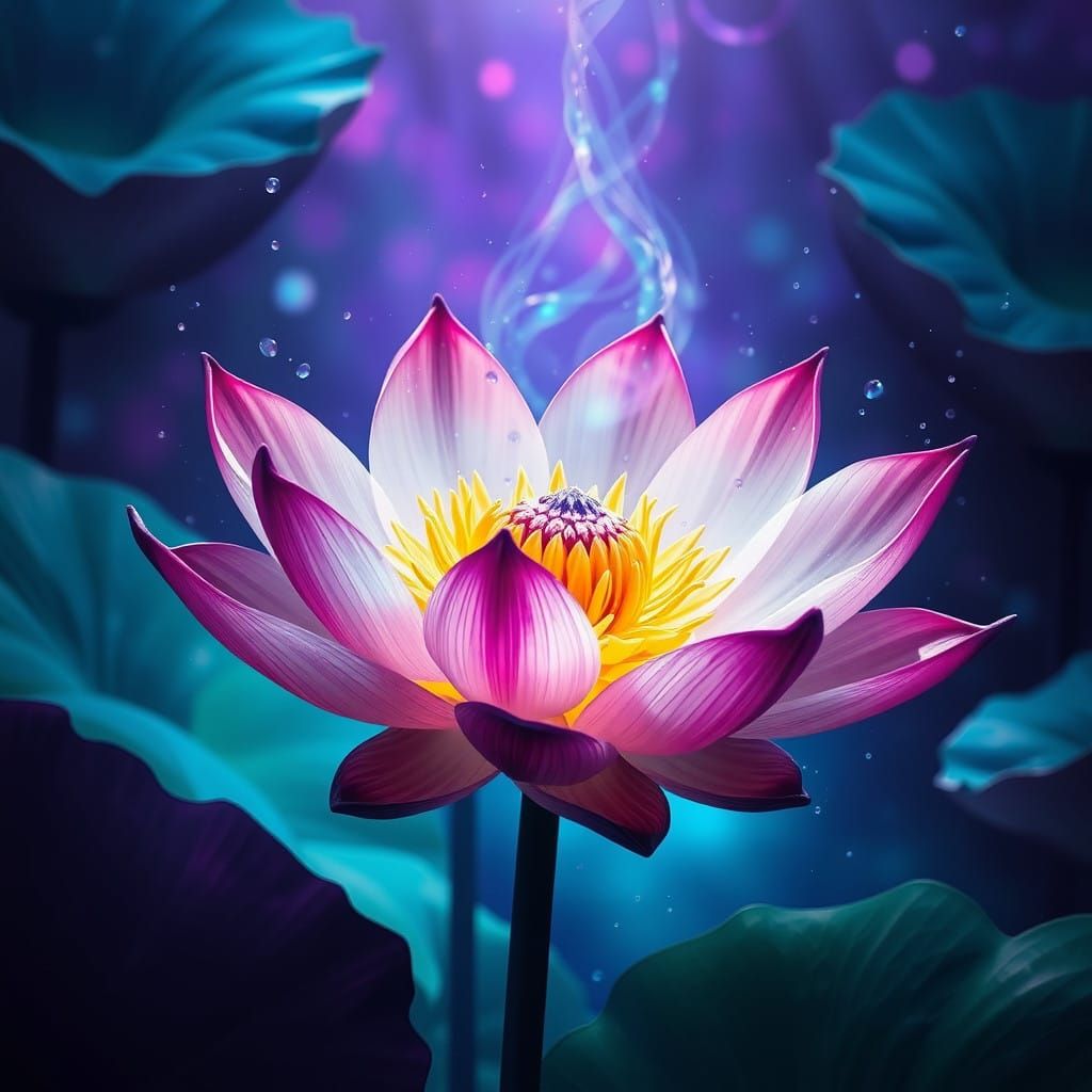 Sapphire and Amethyst Lotus Blooms in Vibrant Fantasy