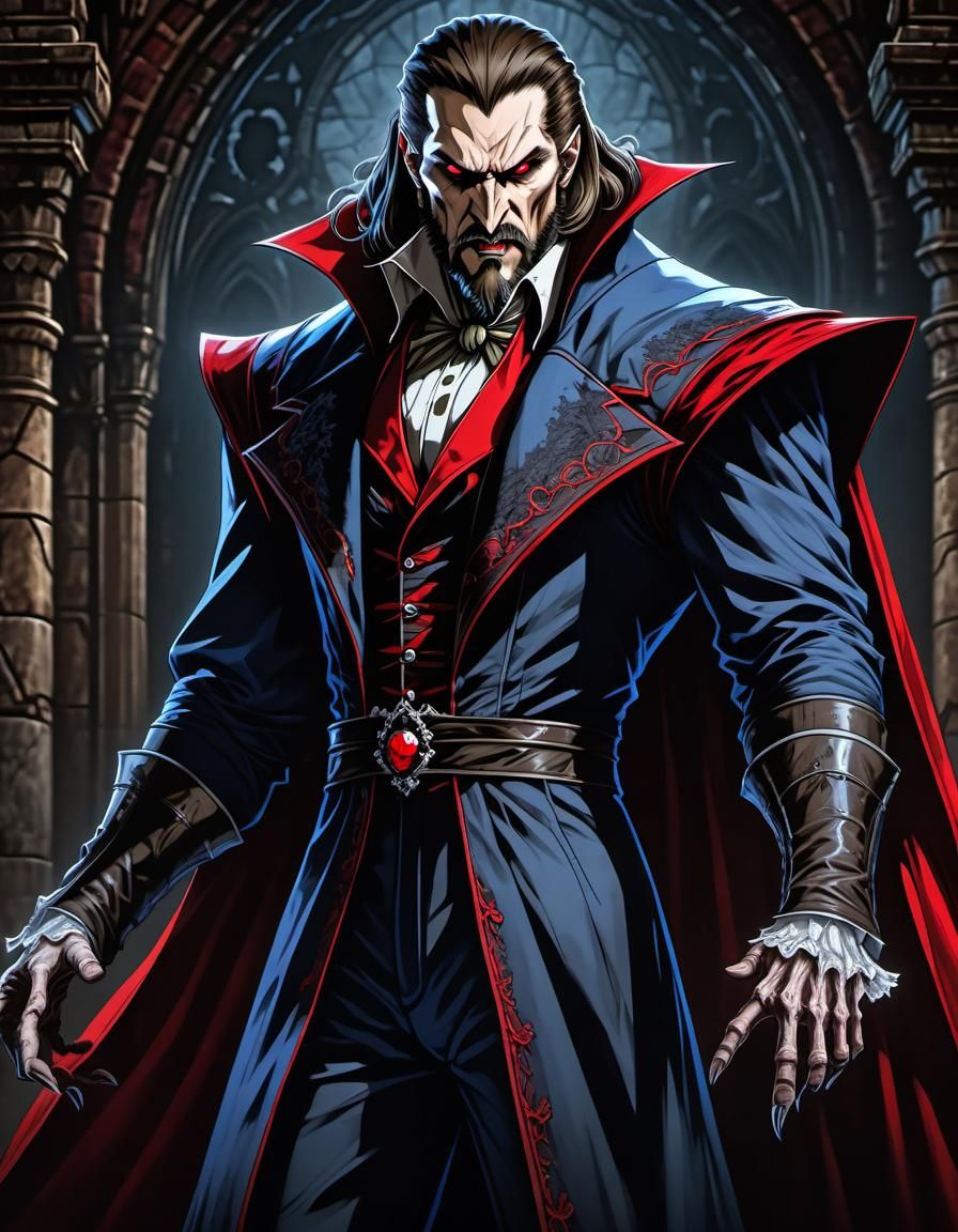 Dracula Portrait in Dark Fractal Paint Style