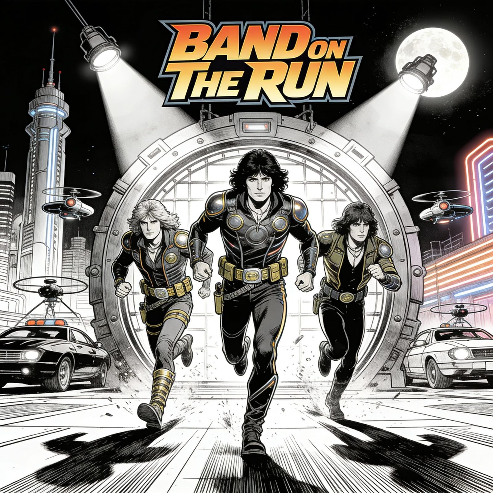 Sci-Fi Band on the Run Comic Art