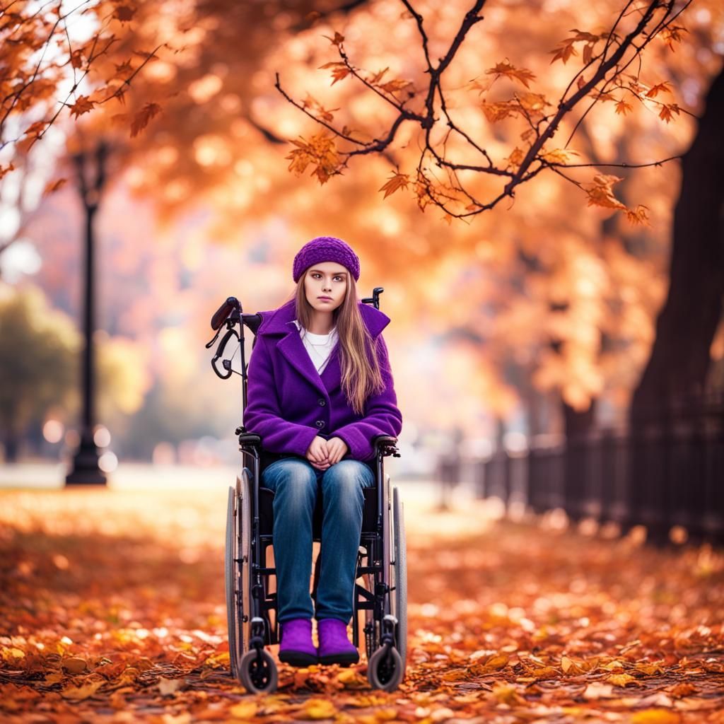 Girl in Wheelchair: Autumn Halloween Scene