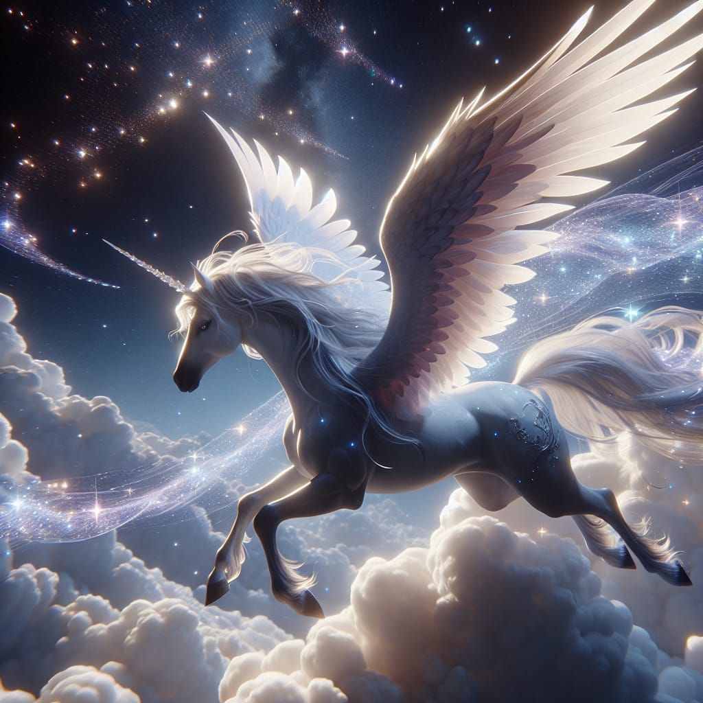 Pegasus Flight: 3D Anime Art in Starry Night